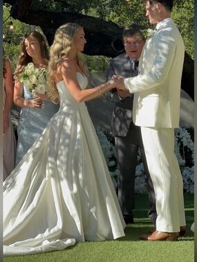 Allure Bridals Ivory Satin Strapless A-Line Wedding Dress